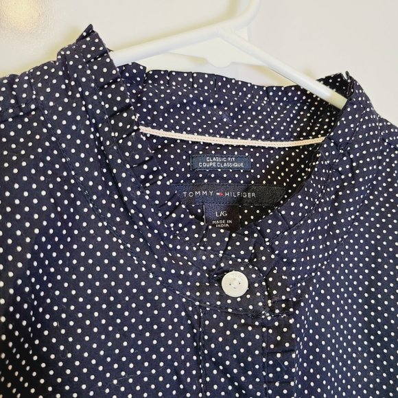 Tommy Hilfiger Blue White Polka Dot Classic Fit Button Down Long Sleeve Shirt L - Picture 2 of 9